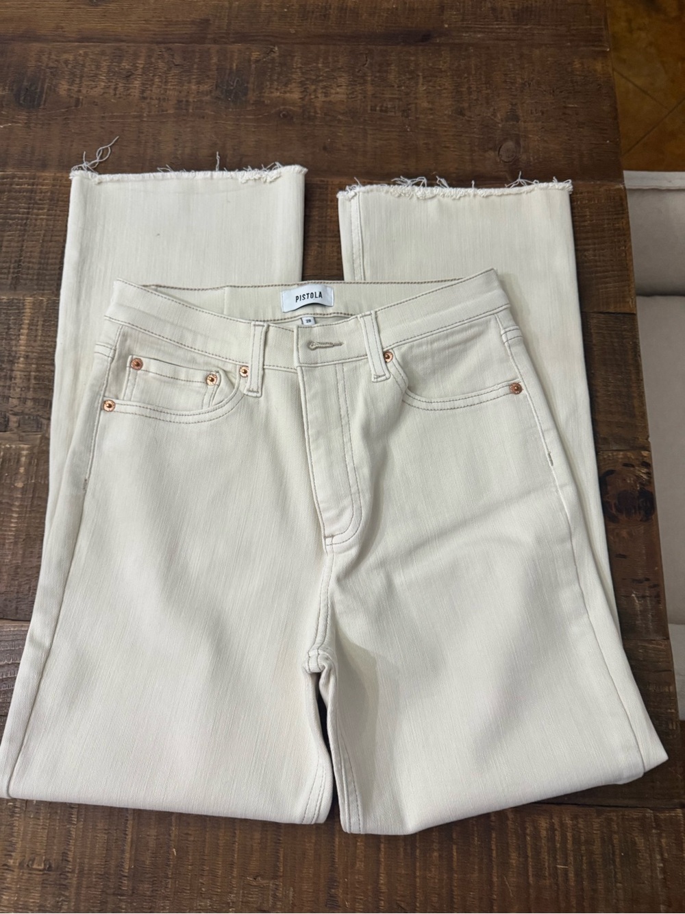 Pistola Lennon Off-White Crop Boot Jeans with Raw Hem Size 28 EUC
